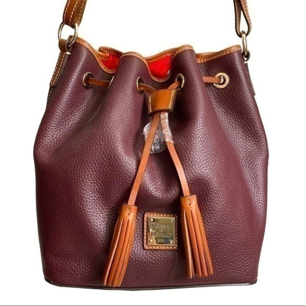 Dooney and Bourke burgundy leather drawstring bucket bag